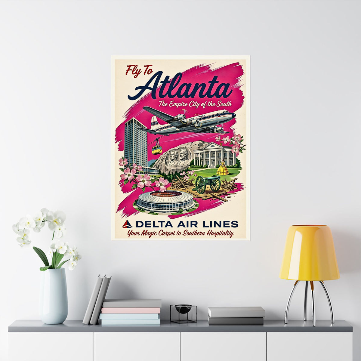 Retro Atlanta, Empire City of the South | Matte Vertical Poster | Vintage Delta Air Lines Travel Print | 1960s Southern Hospitality Decor