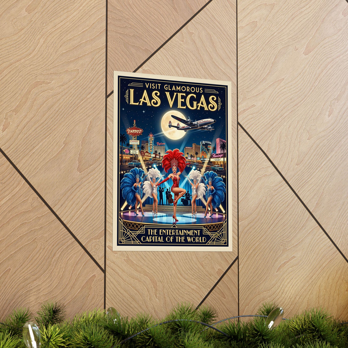 Vintage Las Vegas Travel Print|Vertical Matte Paper Poster| Retro Mid-Century Showgirl Art| 1950's Art Deco Casino Decor| Retro TWA Airplane