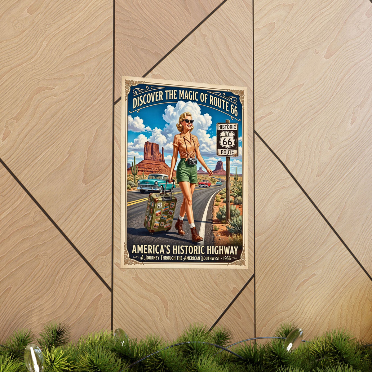 Vintage Route 66 Travel | Matte Vertical Poster | 1950s Retro Americana Wall Art | Southwest Desert Road Trip Print | Mid-Century Home Decor