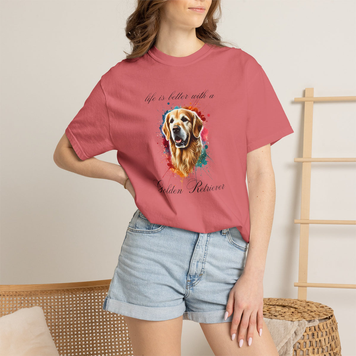 "Life is Better with a Golden Retriever" Watercolor Graphic Unisex Tee | 8 colors, 6 sizes (S,M,L,XL,2XL,3XL)