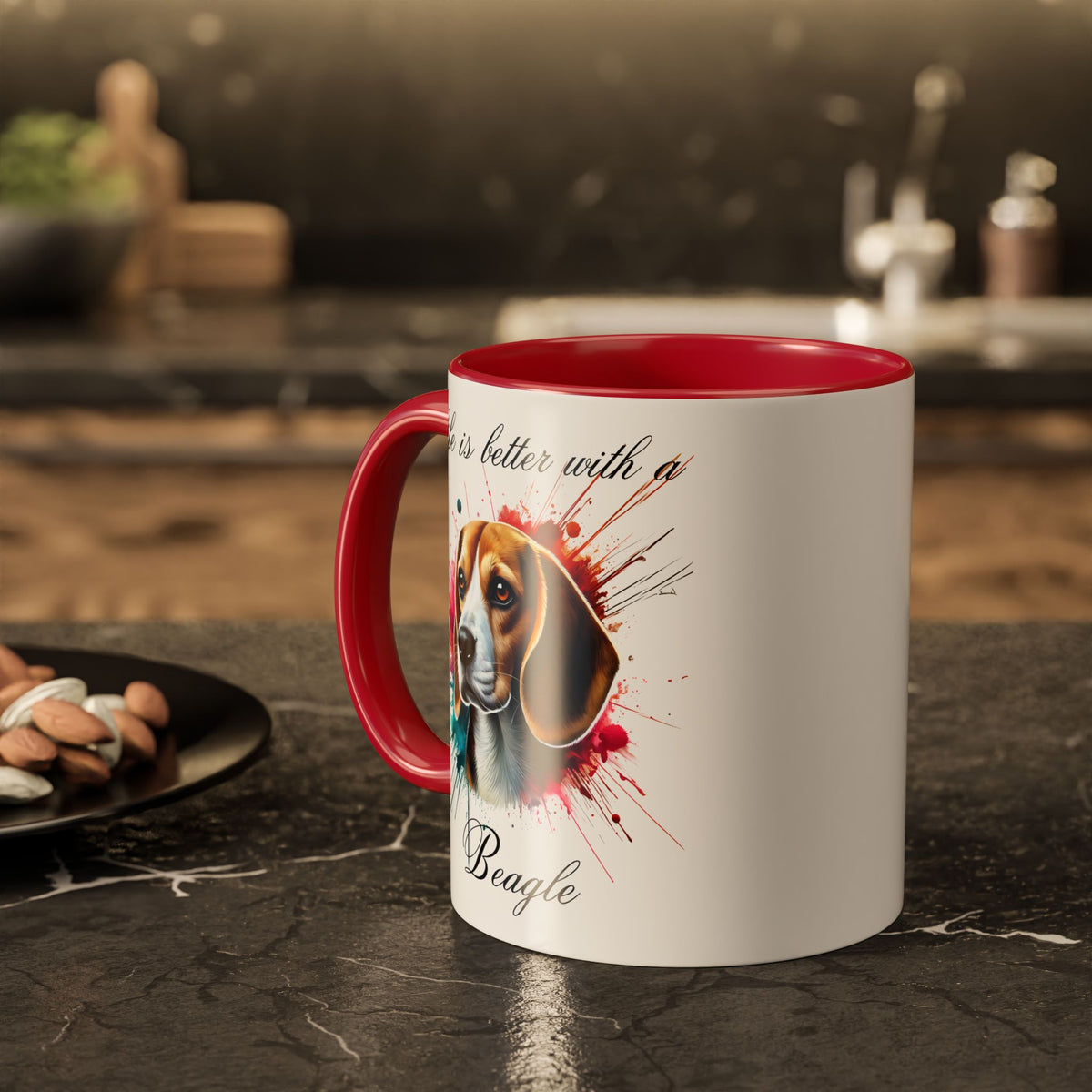 BEAGLE MUG "life is better with a Beagle" mug, Morning Coffee, Colorful BEAGLE Accent Coffee Mug, 12 Colors, 11 oz.