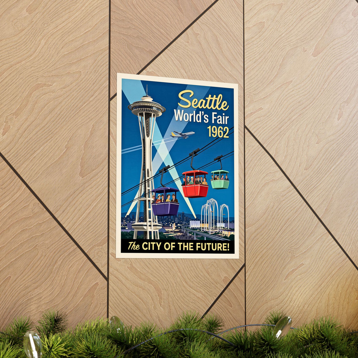 Seattle 1962 World's Fair | Retro Travel Print | Vertical Matte Poster | Mid-Century Modern Space Needle | Cable Cars | Vintage Cityscape