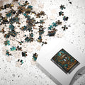 Whimsical Stained Glass Jigsaw Puzzle| Halloween Treehouse Print | Happy Ghost-O-Ween | Ghost Zipline Art| Construction Ghosts & Black Cats