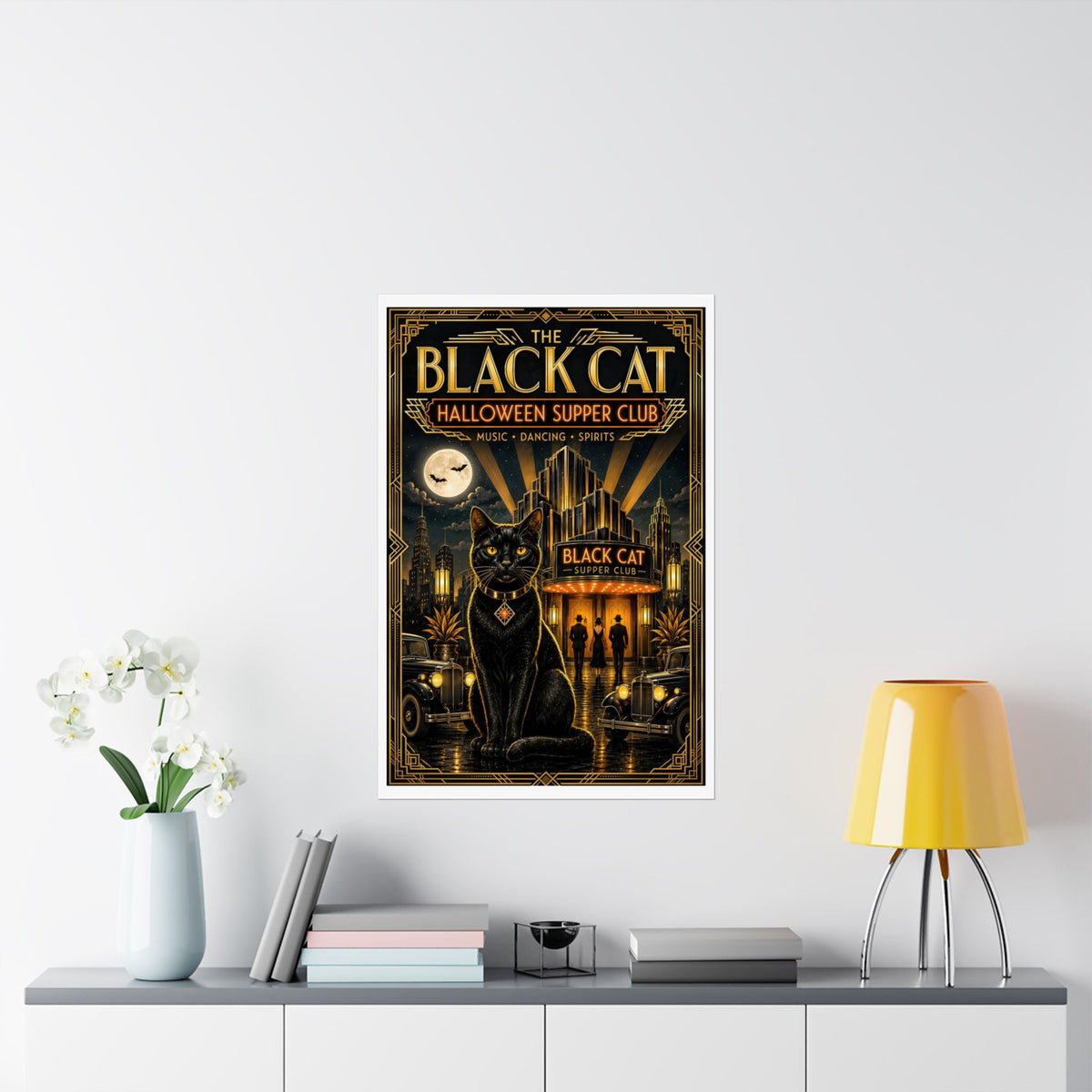 "The Black Cat" Art Deco Speakeasy Poster | Vintage “Halloween Supper Club” Art Print | Gatsby-Inspired Roaring 20s Decor | 3 sizes