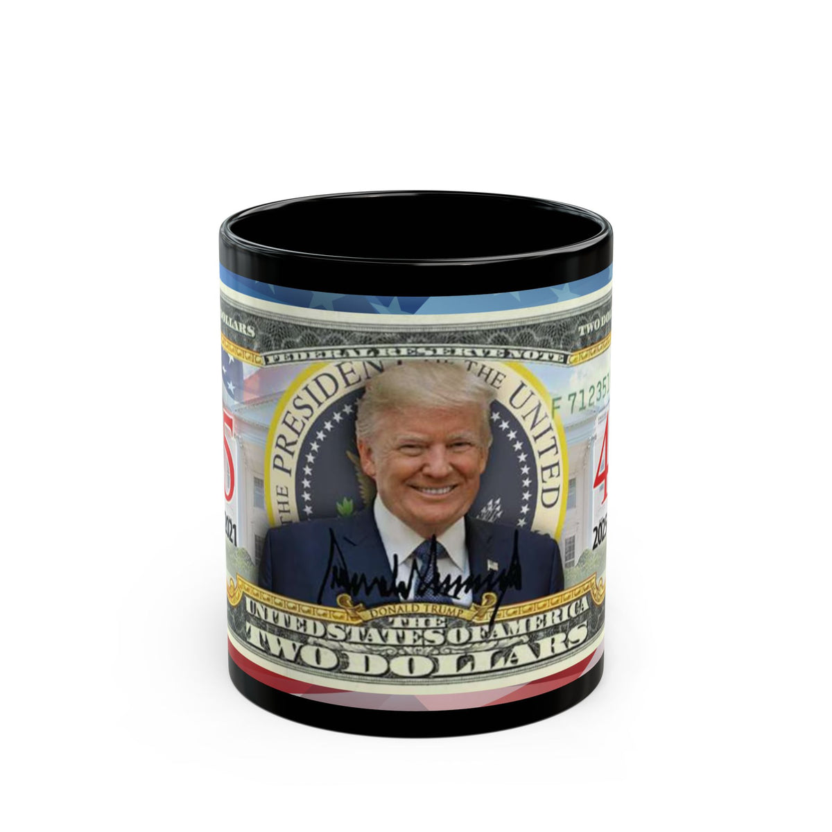 DONALD TRUMP Two Dollar Bill  | All Black Ceramic Coffee Mug | Gift For Trump Lovers | Coffee Lovers, 11 oz &15 oz