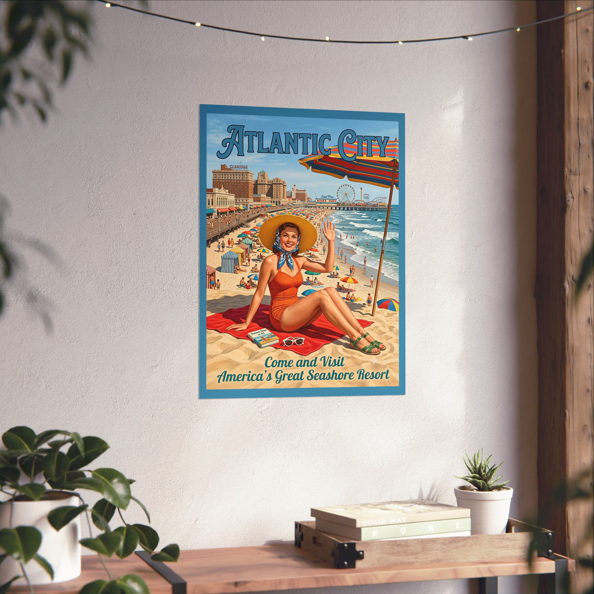 Vintage Atlantic City Matte Vertical Travel Poster | Mid-Century Retro Beach Wall Art | New Jersey Boardwalk Print | Coastal Summer Decor