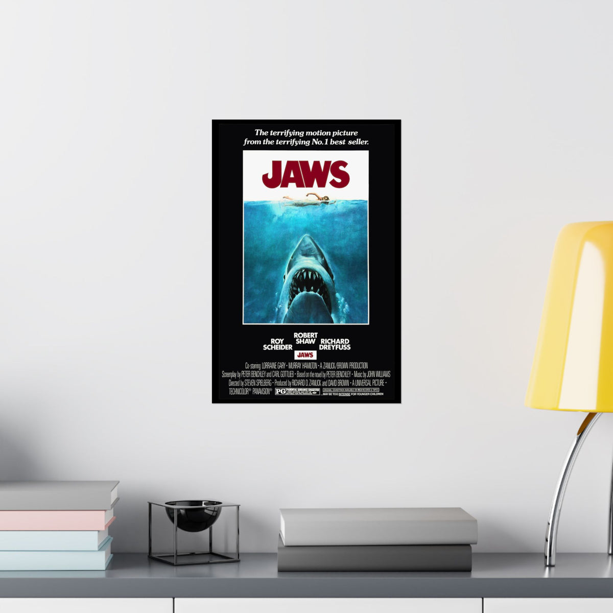 JAWS Satin Movie Poster, Original 1975 Release for JAWS (1975), Vintage Film Art, Perfect Gift for any Film Buff, Home/Office Décor, 3 sizes