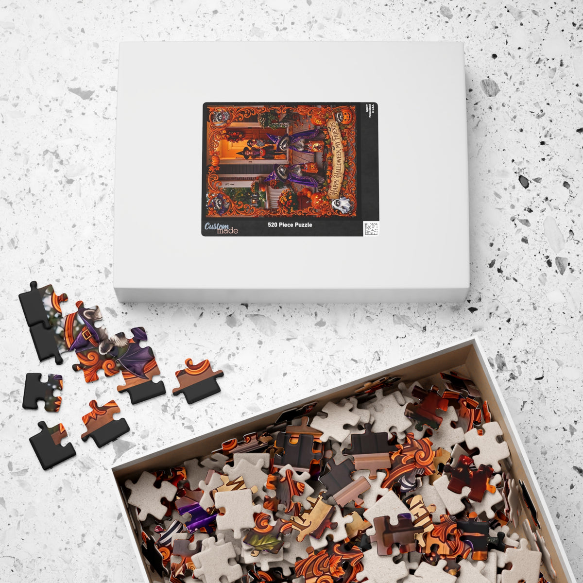 Happy Halloween, My Friends | Jigsaw Puzzle | Trick-or-Treat Costumed Raccoons | Autumn Spooky Fall Porch Art | Fall Gift for Kids & Adults
