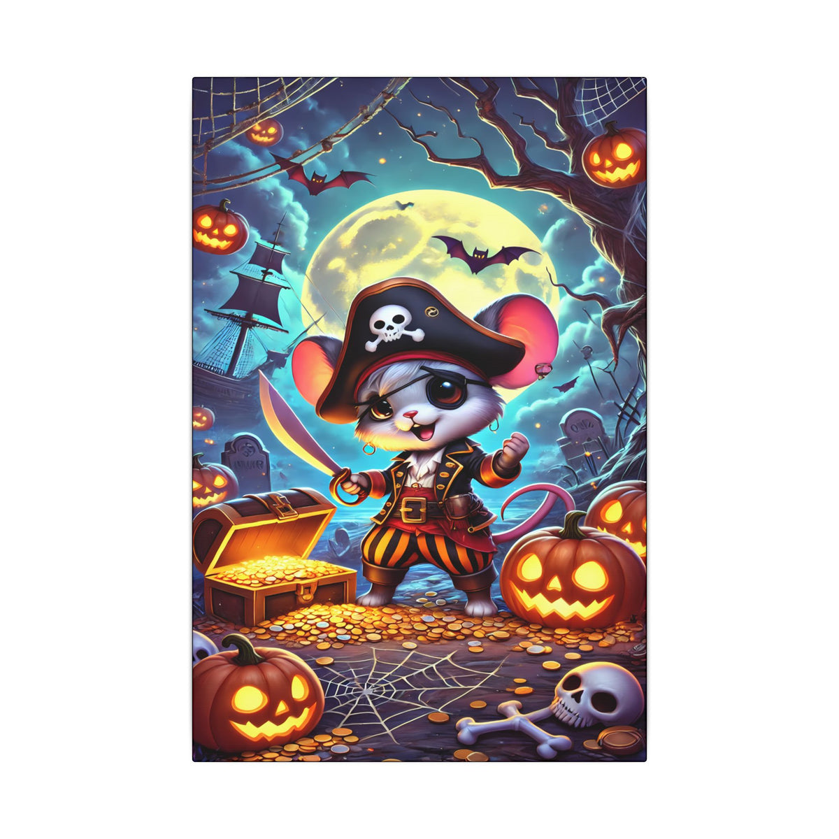 Pirate Mouse Halloween Canvas Art Print, Spooky Decor, Kids Room Wall Art, Halloween Party Decoration, Cute Pirate Artwork