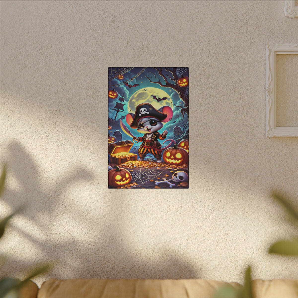 Pirate Mouse Halloween Canvas Art Print, Spooky Decor, Kids Room Wall Art, Halloween Party Decoration, Cute Pirate Artwork