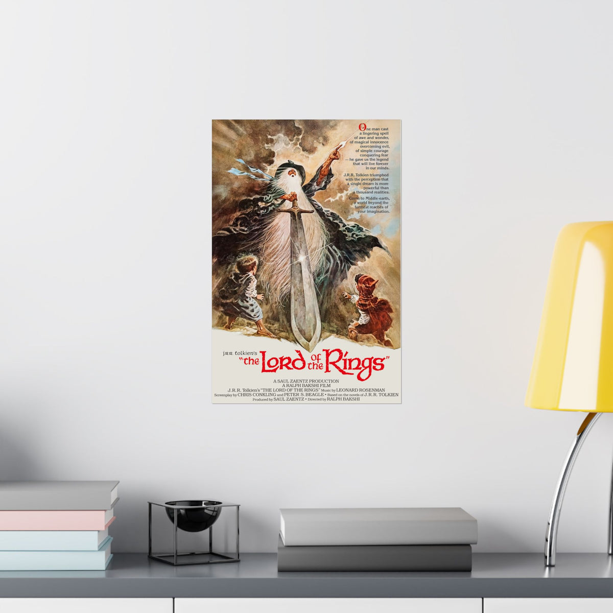 1978 'LORD of the RINGS' Vintage Movie Poster | Gandalf with Sword and Hobbits | Classic Tolkien Fantasy Wall Art | Film Buff Gift, 3 Sizes
