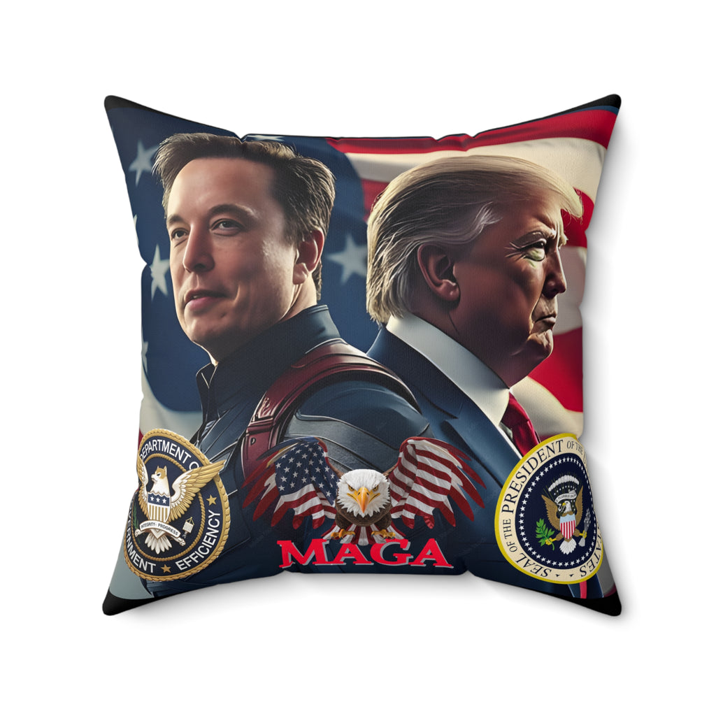 Donald TRUMP, Elon MUSK MAGA | Soft Square Polyester Pillow | Accent Cushion for Living Room, Bed Room, or Den | 4 Sizes