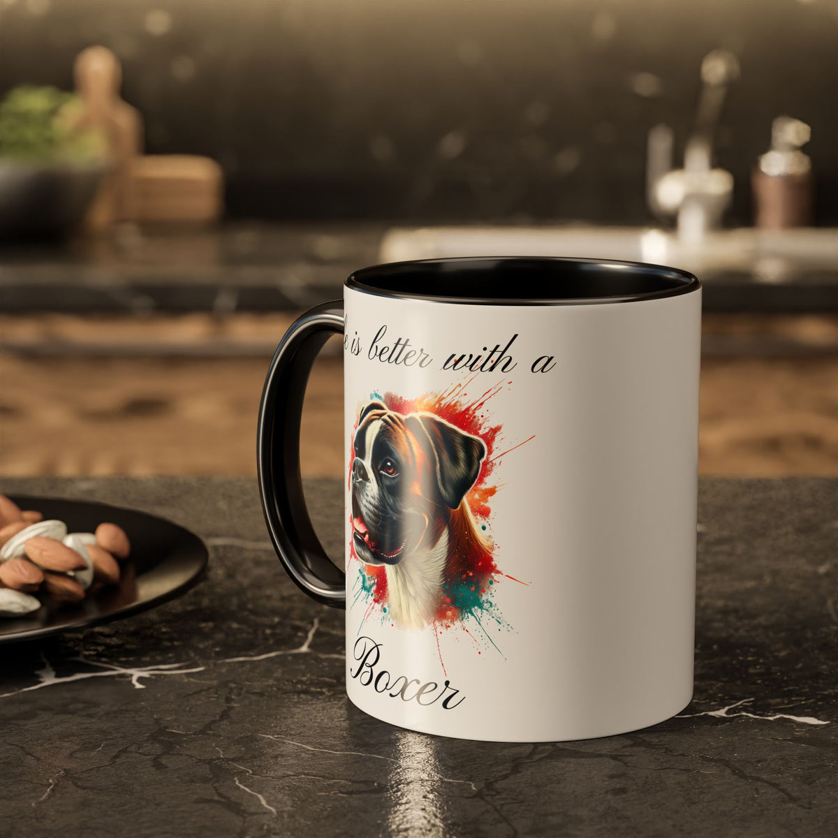 BOXER MUG "life is better with a Boxer" mug, Morning Coffee, Colorful Boxer Accent Coffee Mug, 12 Colors, 11 oz.