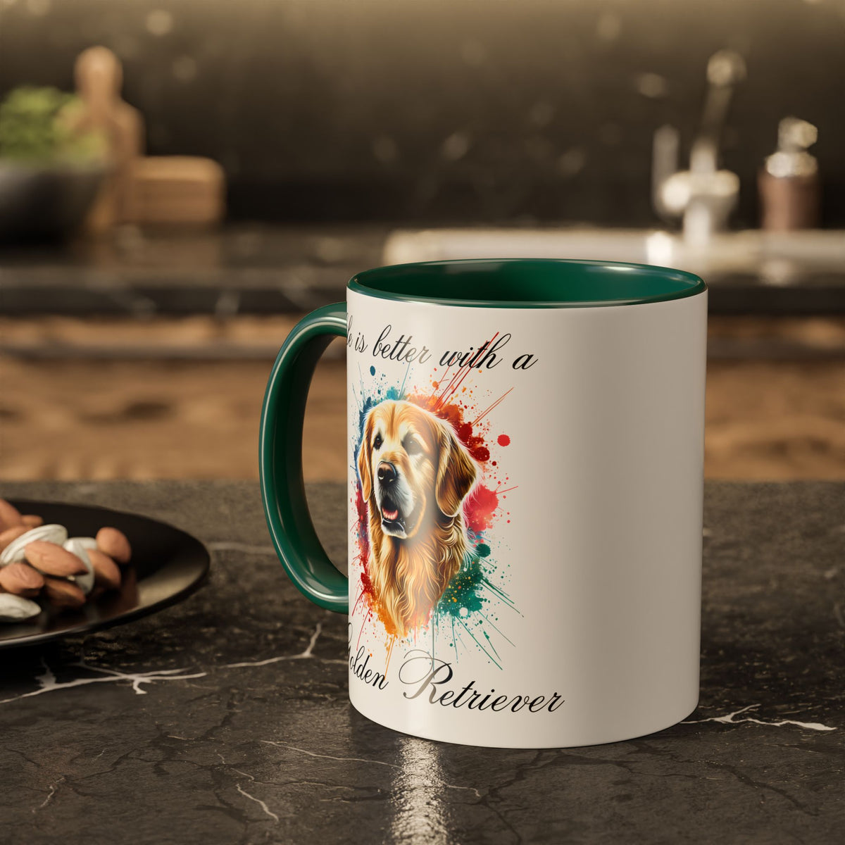 GOLDEN RETRIEVER MUG "life is better with a Golden Retriever" mug, Morning Coffee, Colorful Retriever Accent Coffee Mug, 12 Colors, 11 oz.