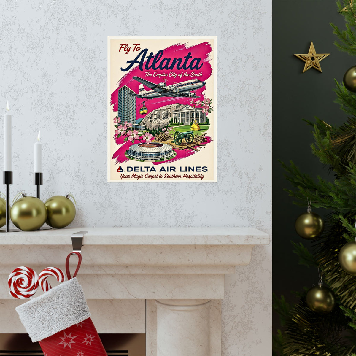 Retro Atlanta, Empire City of the South | Matte Vertical Poster | Vintage Delta Air Lines Travel Print | 1960s Southern Hospitality Decor