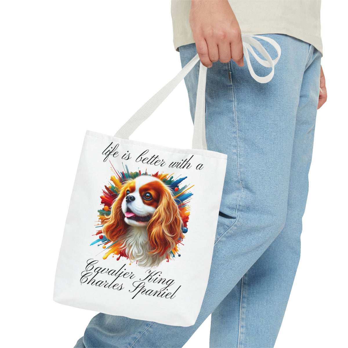 CAVALIER KING CHARLES Spaniel "life is better with a" Tote Bag Polyester Bag Travel Shopping Bag Travel Tote Grocery Bag Gift Idea
