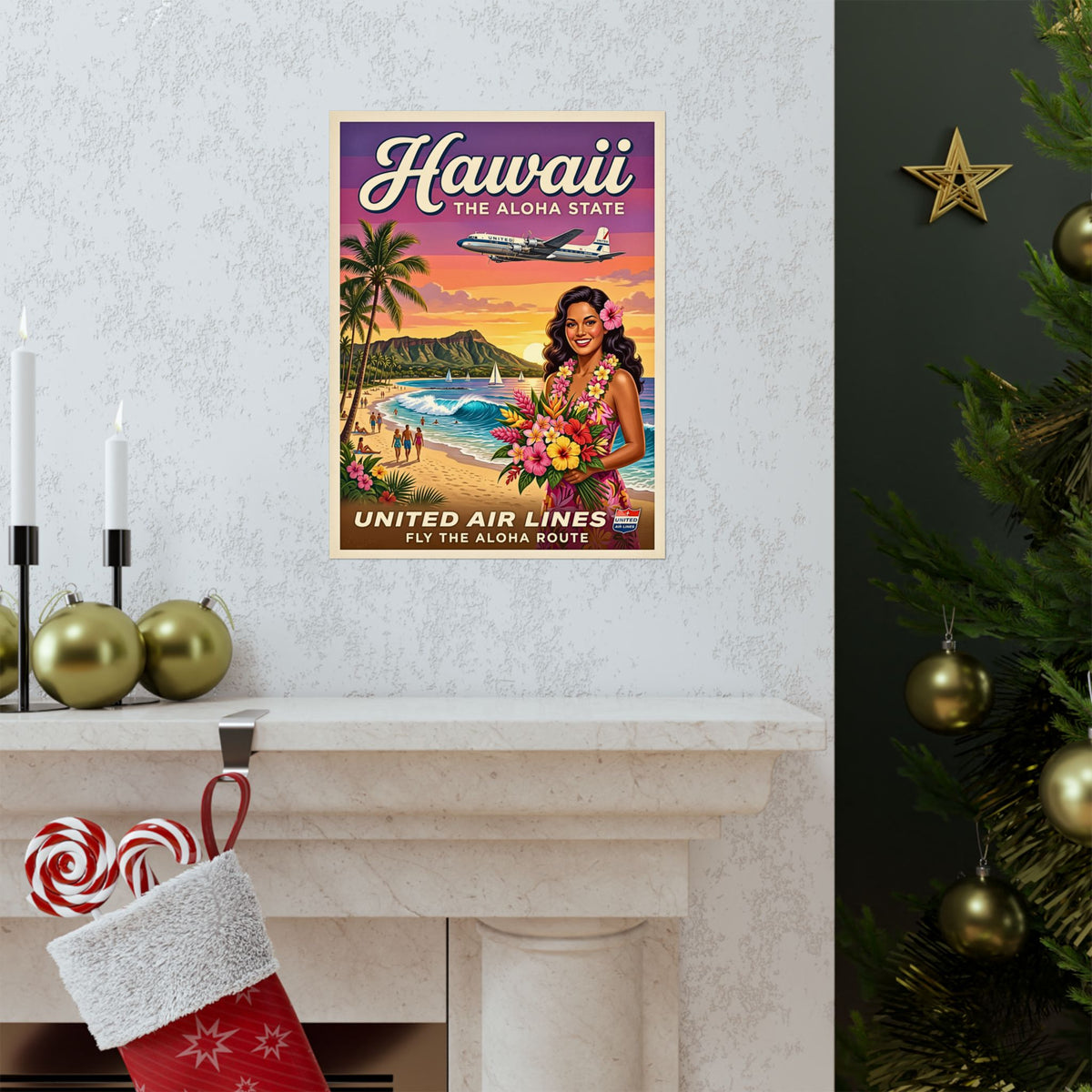 Vintage Hawaii Travel | Matte Vertical Poster | Retro Mid-Century Hawaiian Wall Art | Tropical Beach Airplane Print | The Aloha State