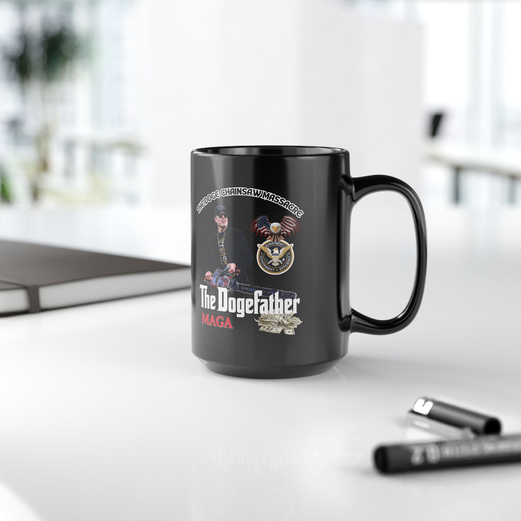 Black Mug (11oz, 15oz) - The Dogefather 'The DOGE CHAINSAW MASSACRE' | Gift For Family, Friends, & Office, Funny Coffee Cup, Novelty Tea