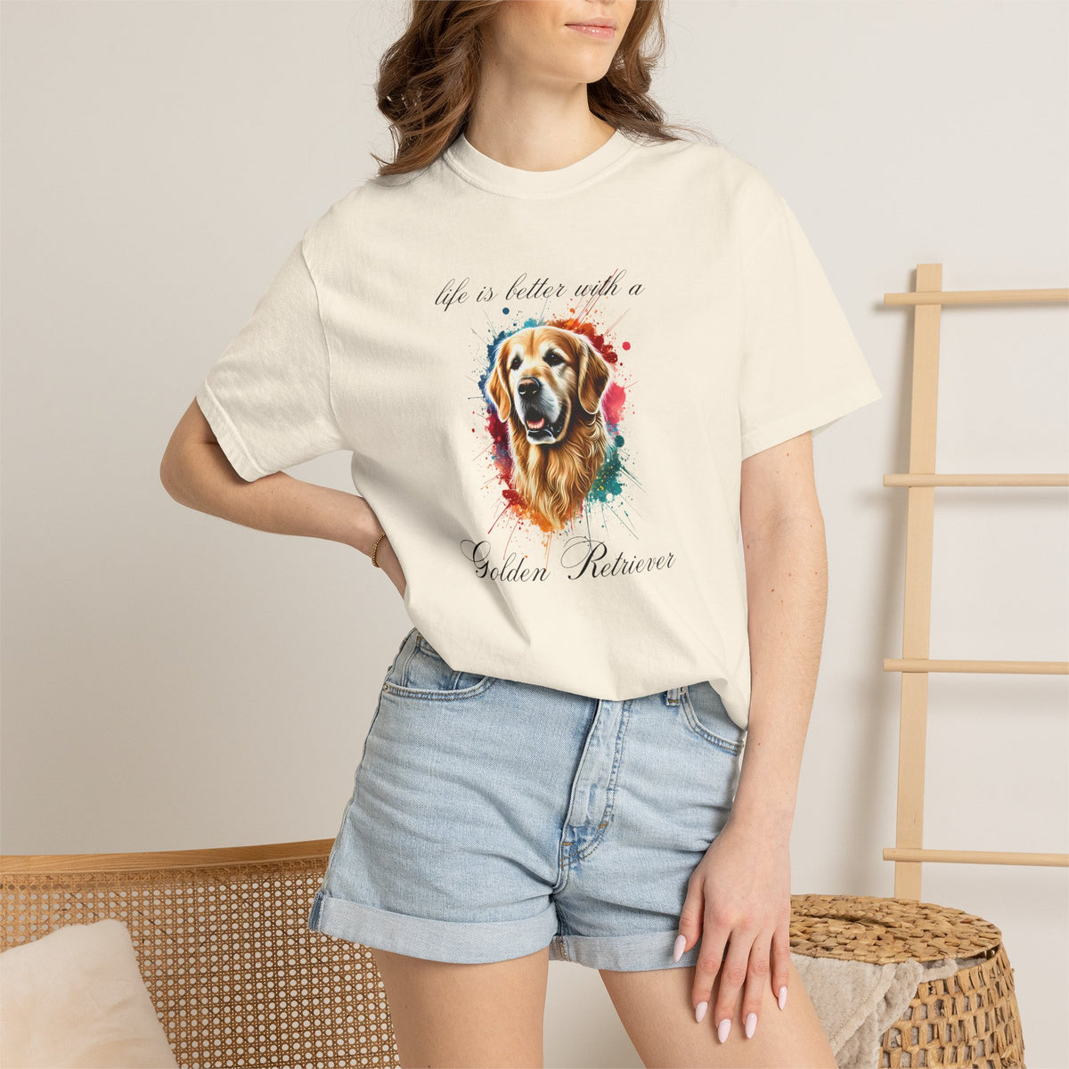 "Life is Better with a Golden Retriever" Watercolor Graphic Unisex Tee | 8 colors, 6 sizes (S,M,L,XL,2XL,3XL)