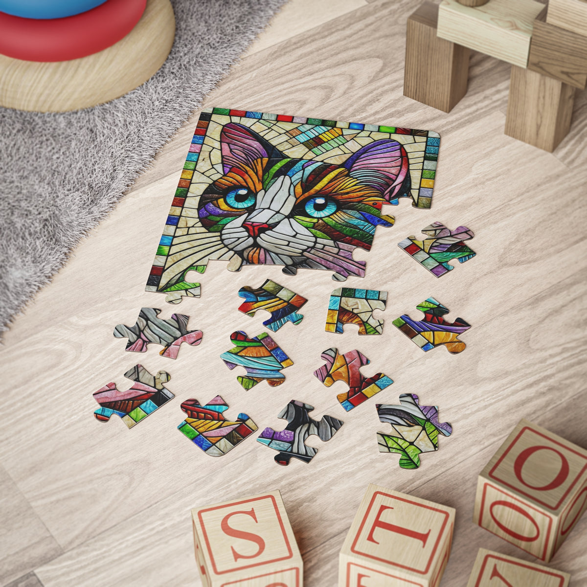 Cat Image | Kids' Jigsaw Puzzle | 30-Piece | Stained-Glass Theme