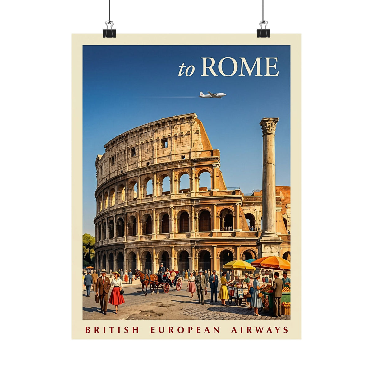Vintage Rome Italy Travel | Matte Vertical Poster | Colosseum Mid-Century Art Deco Art | Retro Italian Cityscape Print | Ancient Rome Decor