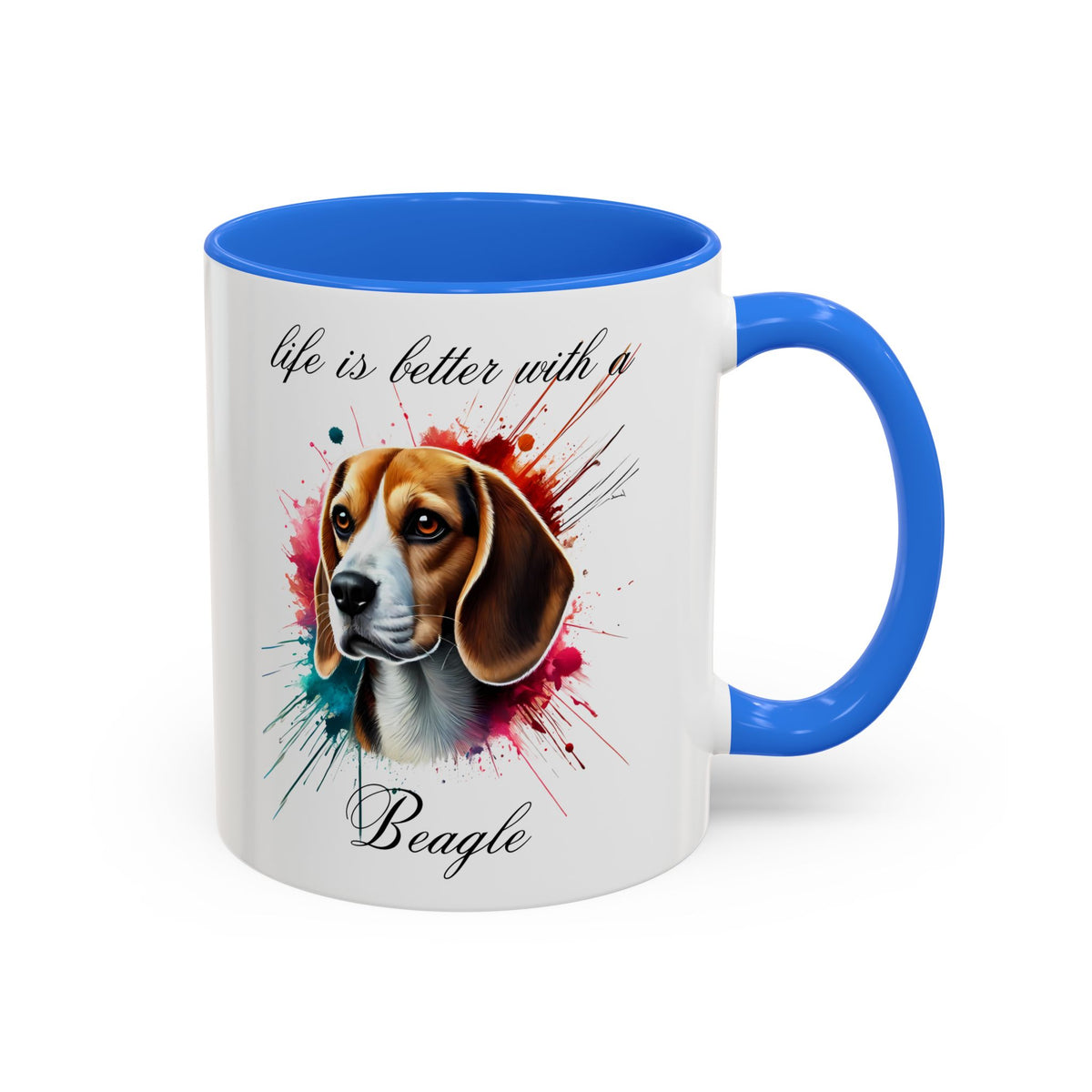 BEAGLE MUG "life is better with a Beagle" mug, Morning Coffee, Colorful BEAGLE Accent Coffee Mug, 12 Colors, 11 oz.