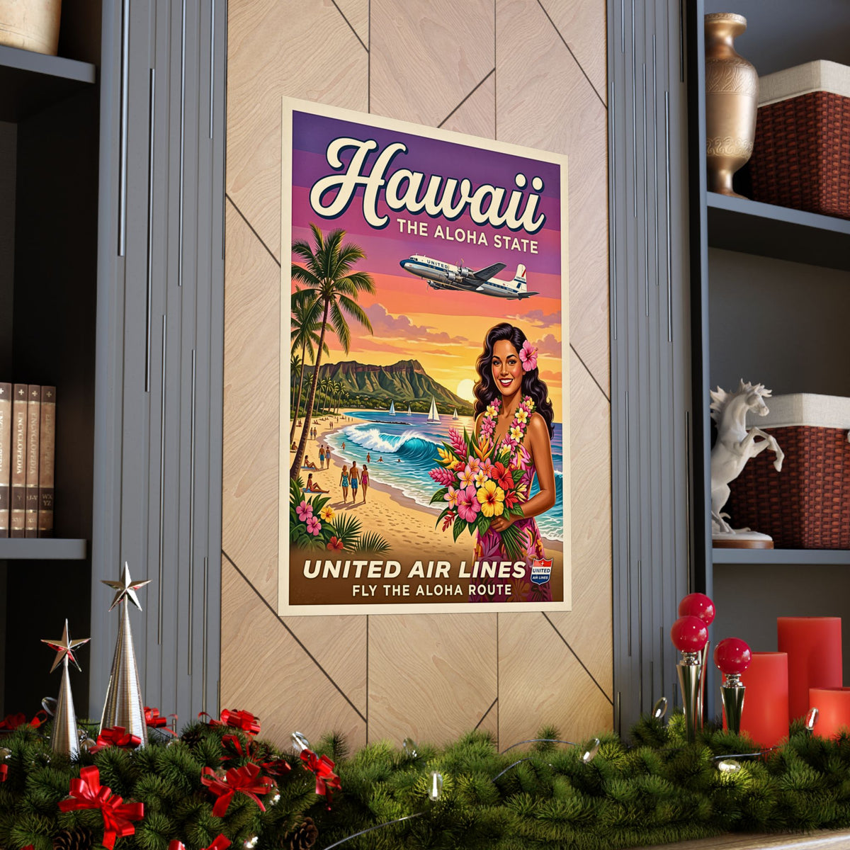 Vintage Hawaii Travel | Matte Vertical Poster | Retro Mid-Century Hawaiian Wall Art | Tropical Beach Airplane Print | The Aloha State