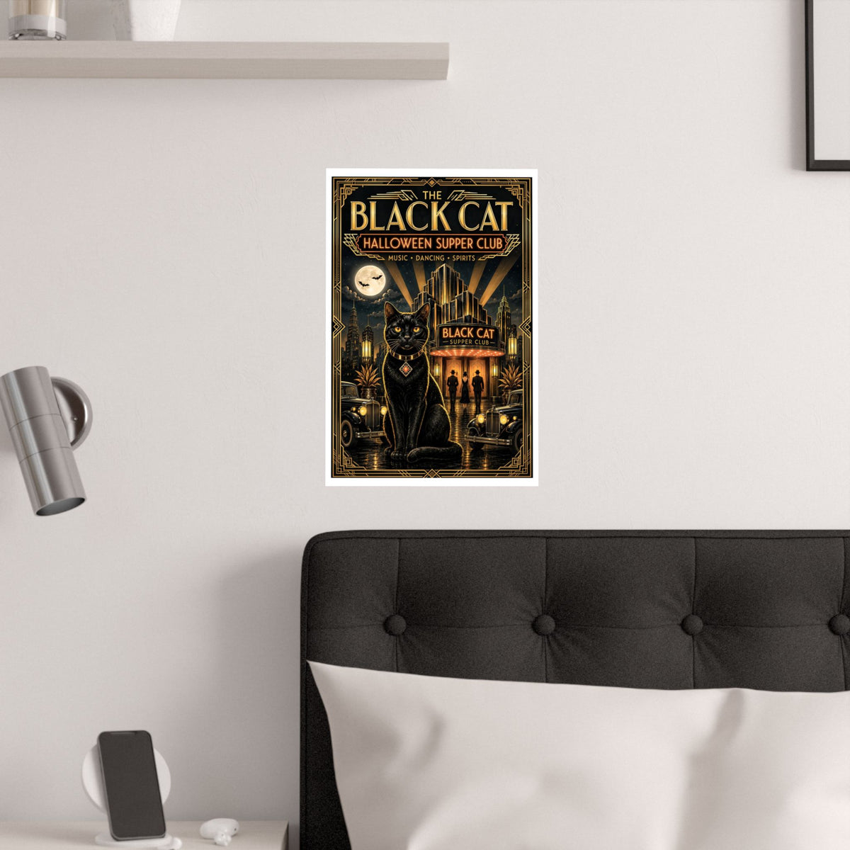 "The Black Cat" Art Deco Speakeasy Poster | Vintage “Halloween Supper Club” Art Print | Gatsby-Inspired Roaring 20s Decor | 3 sizes