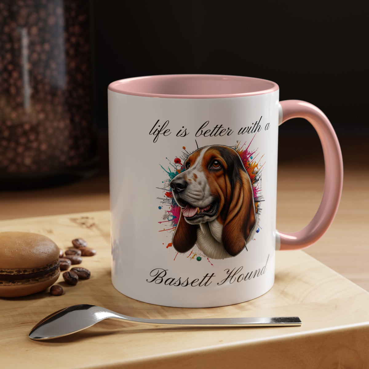 BASSETT HOUND MUG "life is better with a Bassett Hound" mug, Colorful Dog Accent Coffee Mug, 5 Colors, 11, 15oz