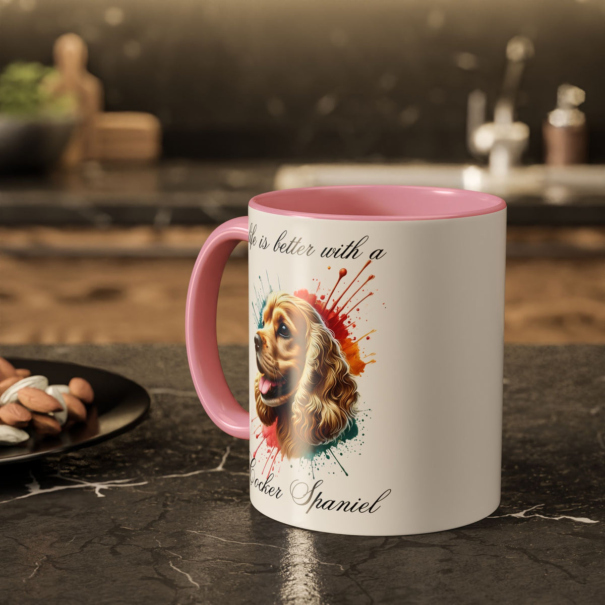 COCKER SPANIEL MUG "life is better with a Cocker Spaniel" mug, Morning Coffee, Colorful Accent Coffee Mug, 12 Colors, 11 oz.