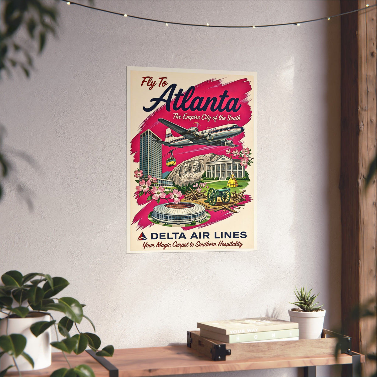 Retro Atlanta, Empire City of the South | Matte Vertical Poster | Vintage Delta Air Lines Travel Print | 1960s Southern Hospitality Decor