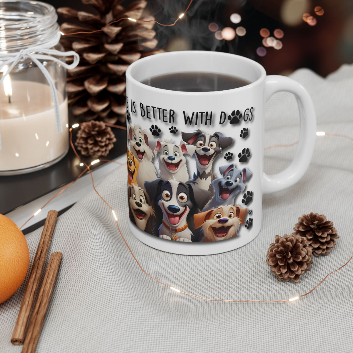 CARTOON "Life Is Better With Dogs", Ceramic Coffee Mug, Perfect Gift for Cartoon DOG LOVERS, 11 oz & 15 oz