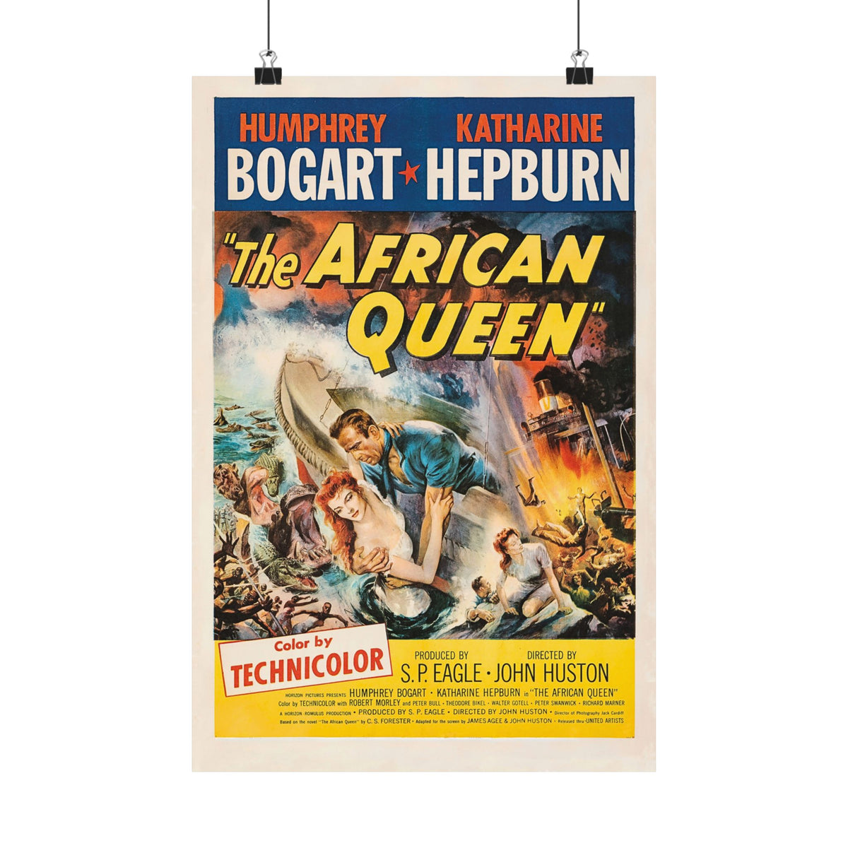 1952 "THE AFRICAN QUEEN" Vintage Satin Reproduction Movie Poster | Classic Adventure Energy and Romance | Romance Film Buff Gift | 3 Sizes