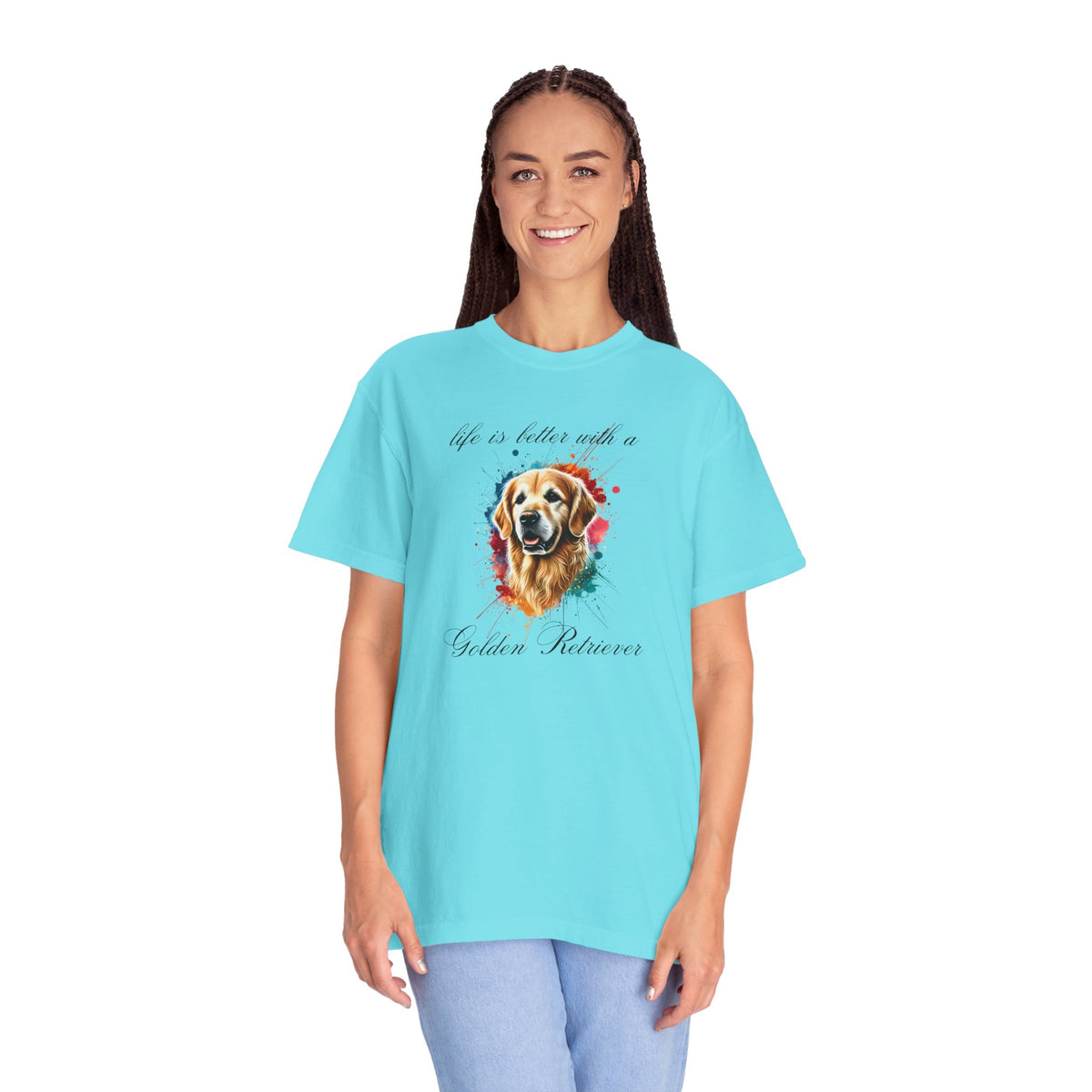 "Life is Better with a Golden Retriever" Watercolor Graphic Unisex Tee | 8 colors, 6 sizes (S,M,L,XL,2XL,3XL)