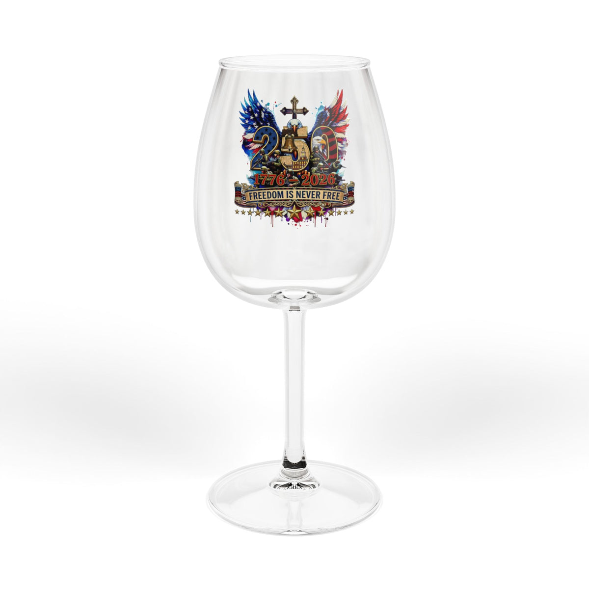 US Veteran 250 Years of History | DD-214 Military 12oz Wine Glass| Patriotic 1776-2026 Semiquincentennial | Eagle, Flag, Helmet and Dog Tags