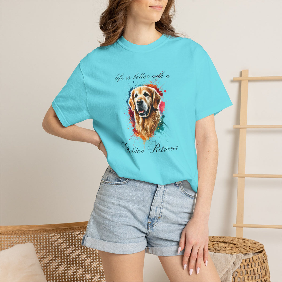 "Life is Better with a Golden Retriever" Watercolor Graphic Unisex Tee | 8 colors, 6 sizes (S,M,L,XL,2XL,3XL)