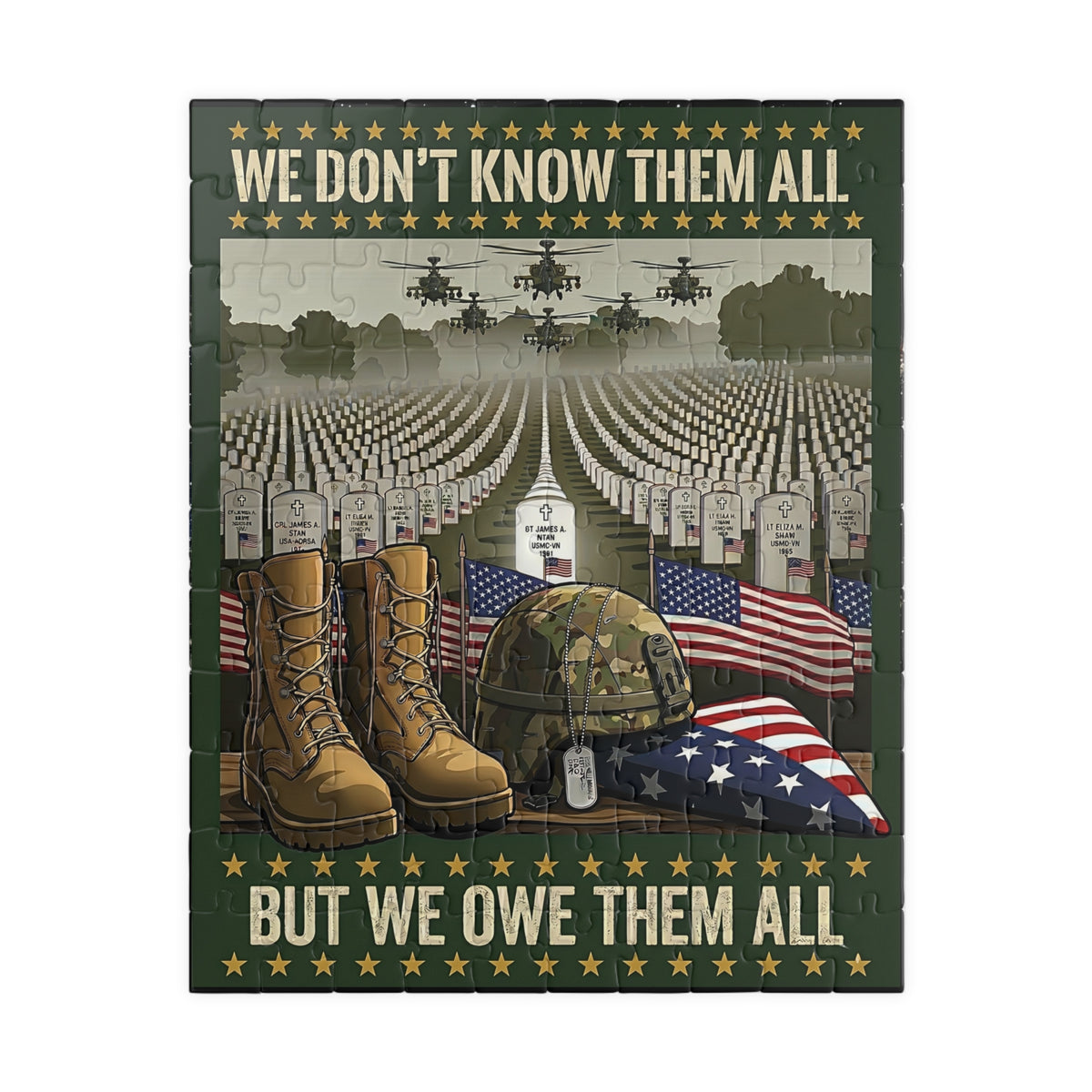 USA Military Tribute Jigsaw Puzzle 110, 252, 520, Piece Game | Memorial Day, July 4th-USA 250th Semiquincentennial Anniversary, Veterans Day