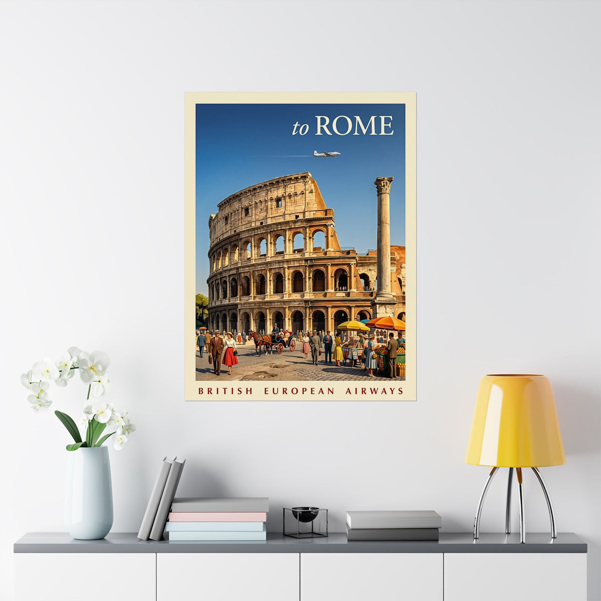 Vintage Rome Italy Travel | Matte Vertical Poster | Colosseum Mid-Century Art Deco Art | Retro Italian Cityscape Print | Ancient Rome Decor