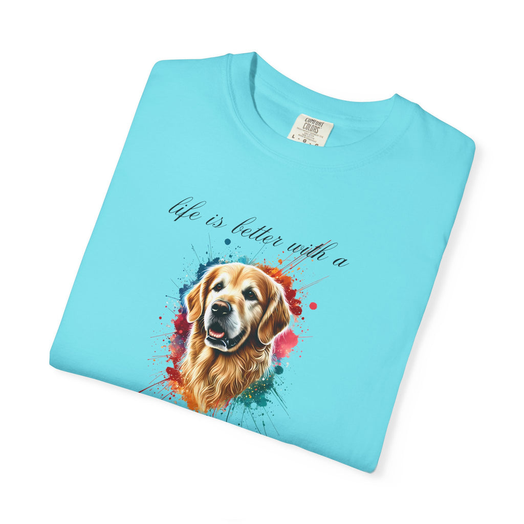 "Life is Better with a Golden Retriever" Watercolor Graphic Unisex Tee | 8 colors, 6 sizes (S,M,L,XL,2XL,3XL)
