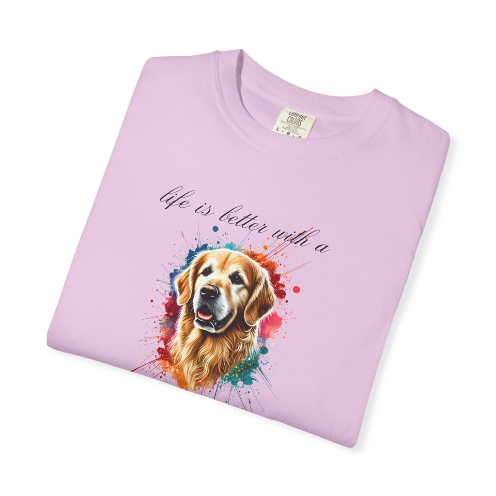 "Life is Better with a Golden Retriever" Watercolor Graphic Unisex Tee | 8 colors, 6 sizes (S,M,L,XL,2XL,3XL)