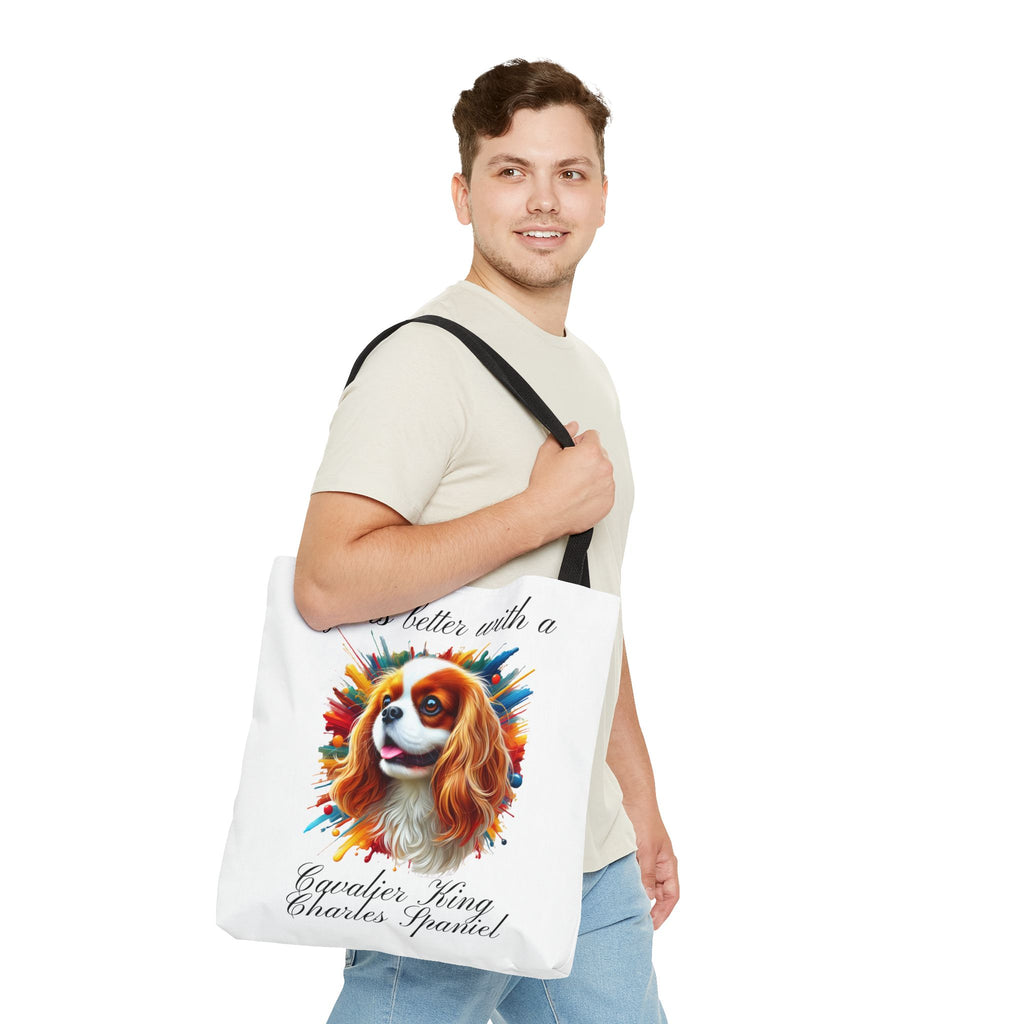 CAVALIER KING CHARLES Spaniel "life is better with a" Tote Bag Polyester Bag Travel Shopping Bag Travel Tote Grocery Bag Gift Idea