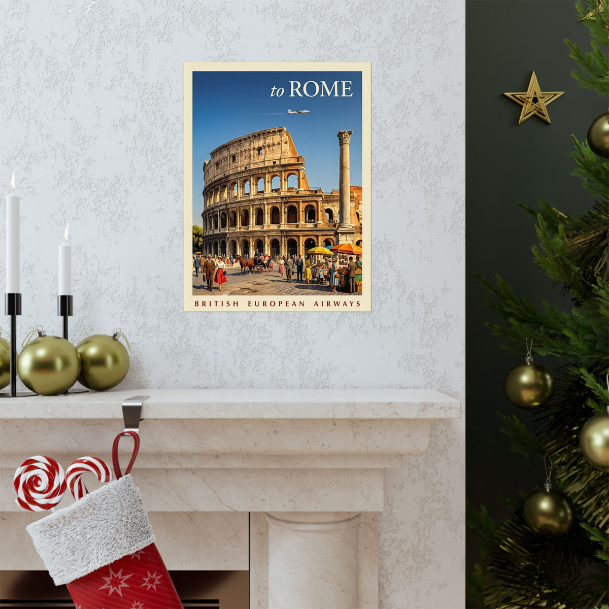 Vintage Rome Italy Travel | Matte Vertical Poster | Colosseum Mid-Century Art Deco Art | Retro Italian Cityscape Print | Ancient Rome Decor