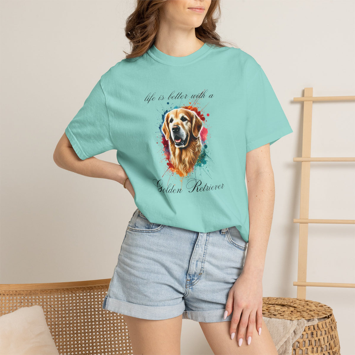 "Life is Better with a Golden Retriever" Watercolor Graphic Unisex Tee | 8 colors, 6 sizes (S,M,L,XL,2XL,3XL)