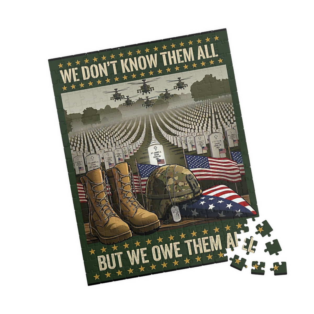 USA Military Tribute Jigsaw Puzzle 110, 252, 520, Piece Game | Memorial Day, July 4th-USA 250th Semiquincentennial Anniversary, Veterans Day