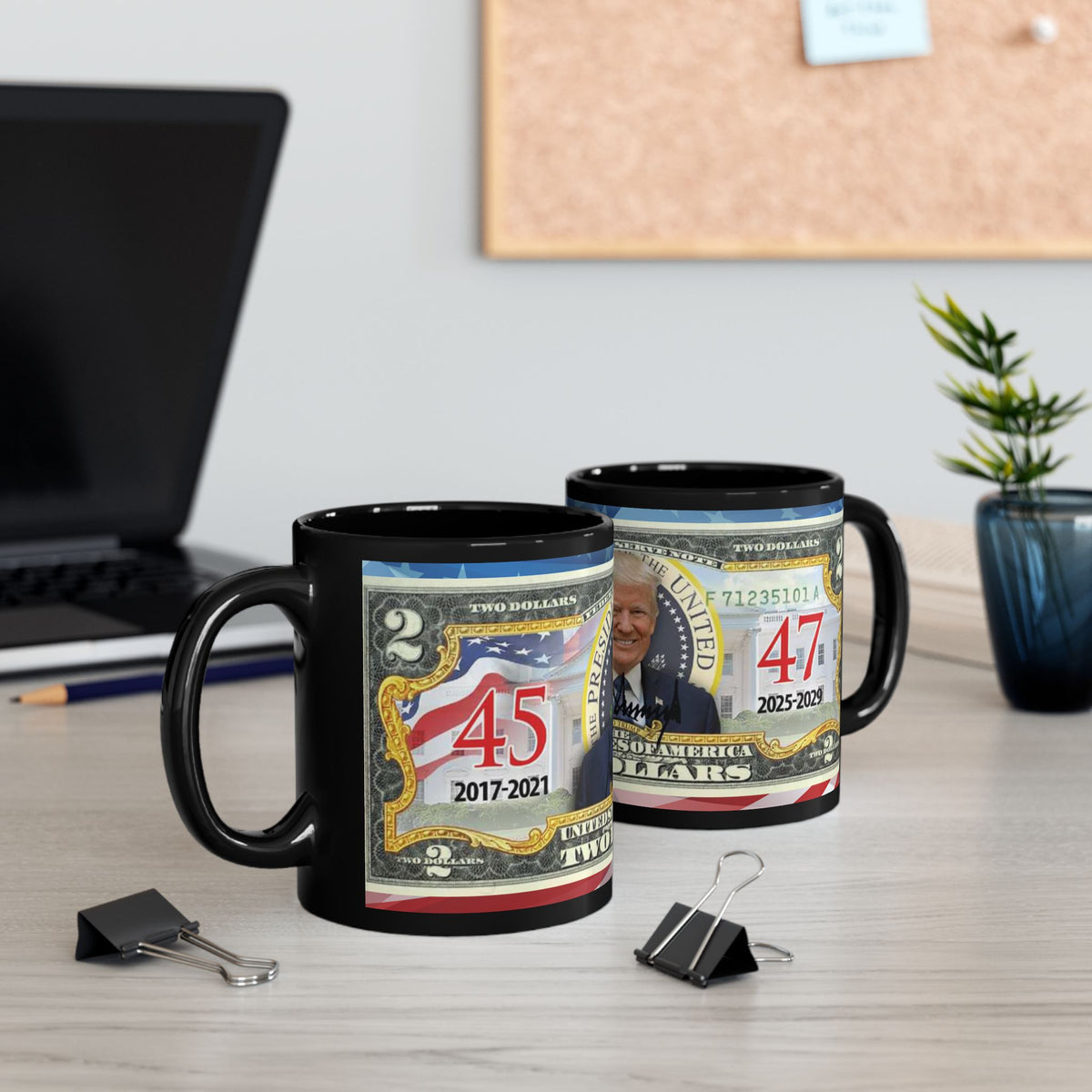 DONALD TRUMP Two Dollar Bill  | All Black Ceramic Coffee Mug | Gift For Trump Lovers | Coffee Lovers, 11 oz &15 oz