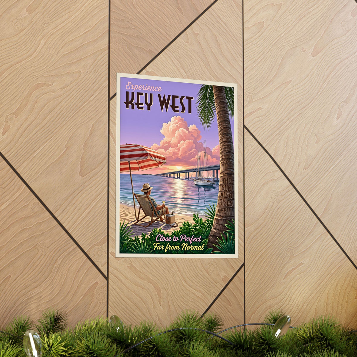 Vintage Key West Travel Poster | Matte Vertical Print | Retro Florida Keys Beach | Sailboat & Sunset Illustration| Mid-Century Coastal Decor