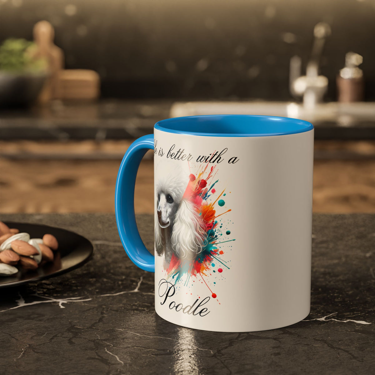 POODLE MUG "life is better with a Poodle" mug, Morning Coffee, Colorful Poodle Accent Coffee Mug, 12 Colors, 11 oz.
