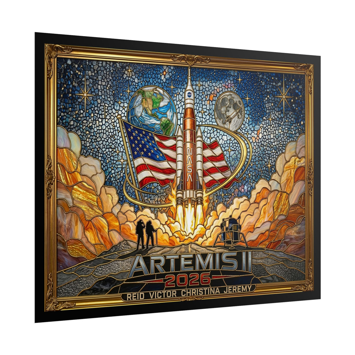 Artemis II 2026 Rocket Launch Rolled Poster | Lunar Flag Space Artwork