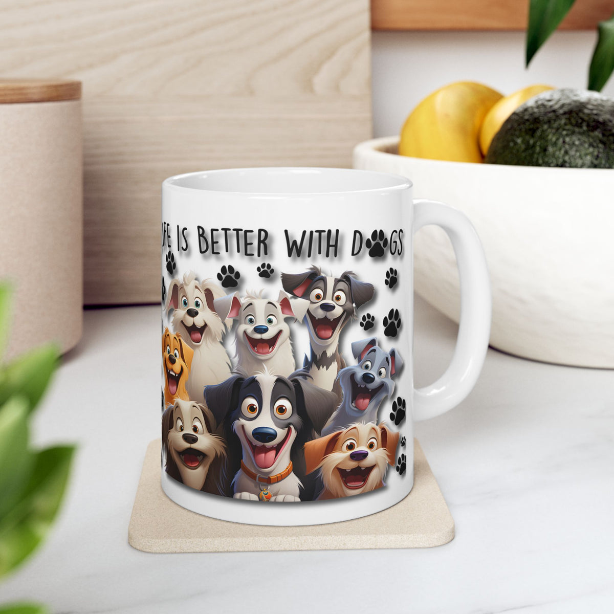 CARTOON "Life Is Better With Dogs", Ceramic Coffee Mug, Perfect Gift for Cartoon DOG LOVERS, 11 oz & 15 oz