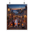 "HARBORWEEN LANE" Historic District | Matte Finish Poster – 7 Sizes | Nostalgic Night Town Scene | Classic Halloween Art | Spooky Retro Trick-or-Treat Village | Fall Gift for Kids & Adults